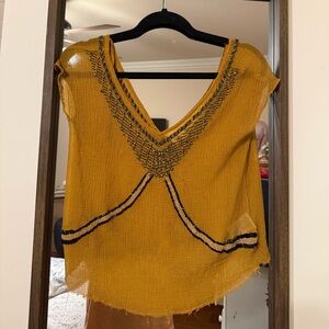 Ecote Yellow Embroidered Women's Top